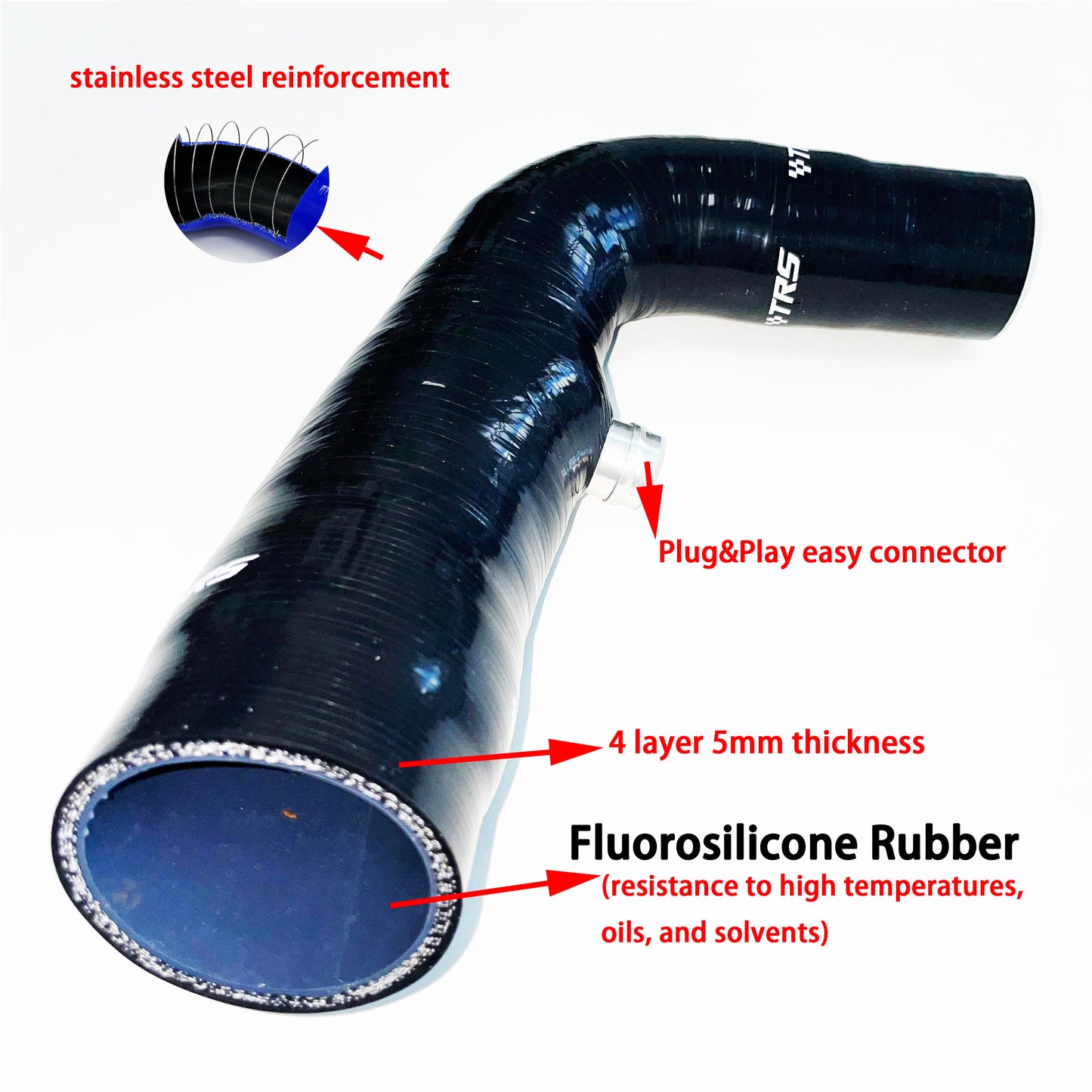 Silicone Reinforced Turbo Intake Hose Compatible with Ford Fiesta Mk7 Mk8 and Focus 1.0T Ecoboost 2012-2016